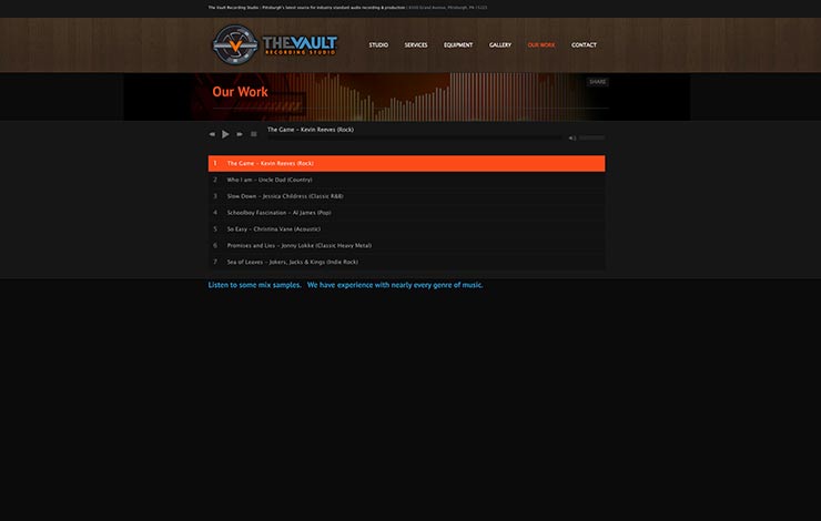 The Vault Recording Work Website Design