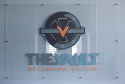 TheVault indoor sign with name and logo