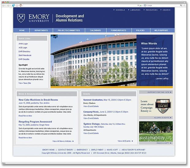 emory university website design website