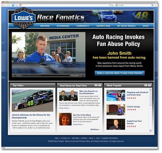 lowes racing website design