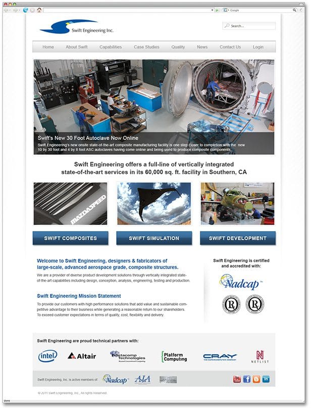 swift engineering website design website